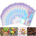 100 Pieces Holographic Rainbow Aluminum Foil Smell Proof Ziplock Bags Metallic Zipper Pouches